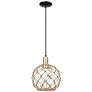 1_Arcadia Farmhouse 10"W Black Brass Cord Pendant w/ Clear Brown Shade