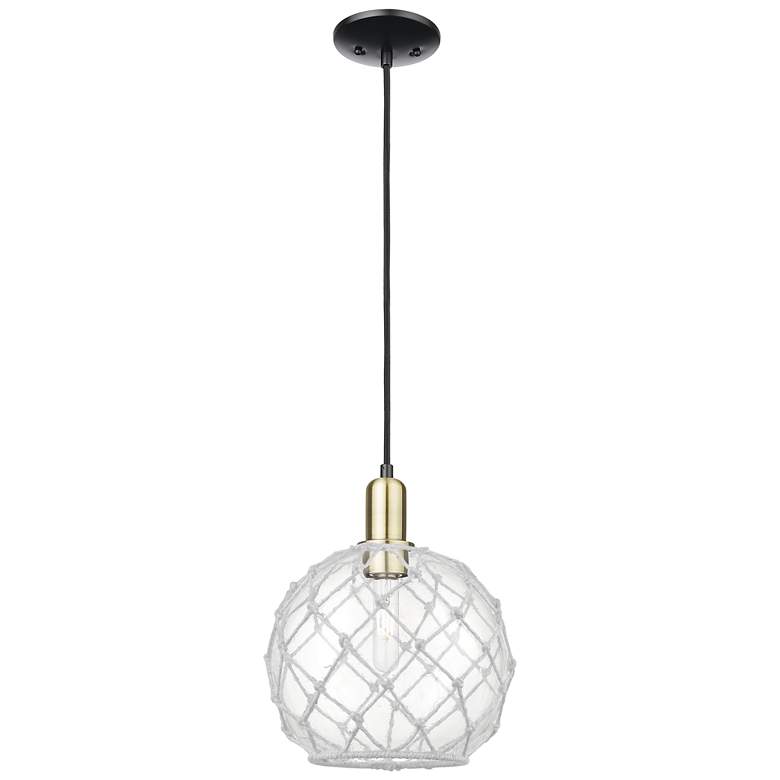 Image 1 Arcadia Farmhouse 10"W Black Brass Cord Pendant w/ Clear White Shade