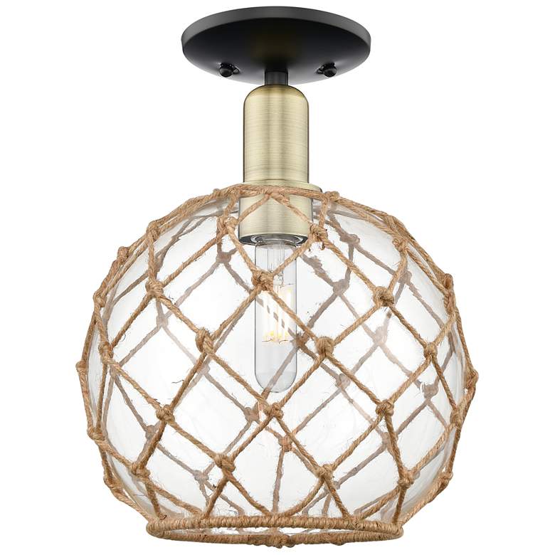 Image 1 Arcadia Farmhouse 10"W Black Brass Semi-Flush w/ Clear Brown Shade