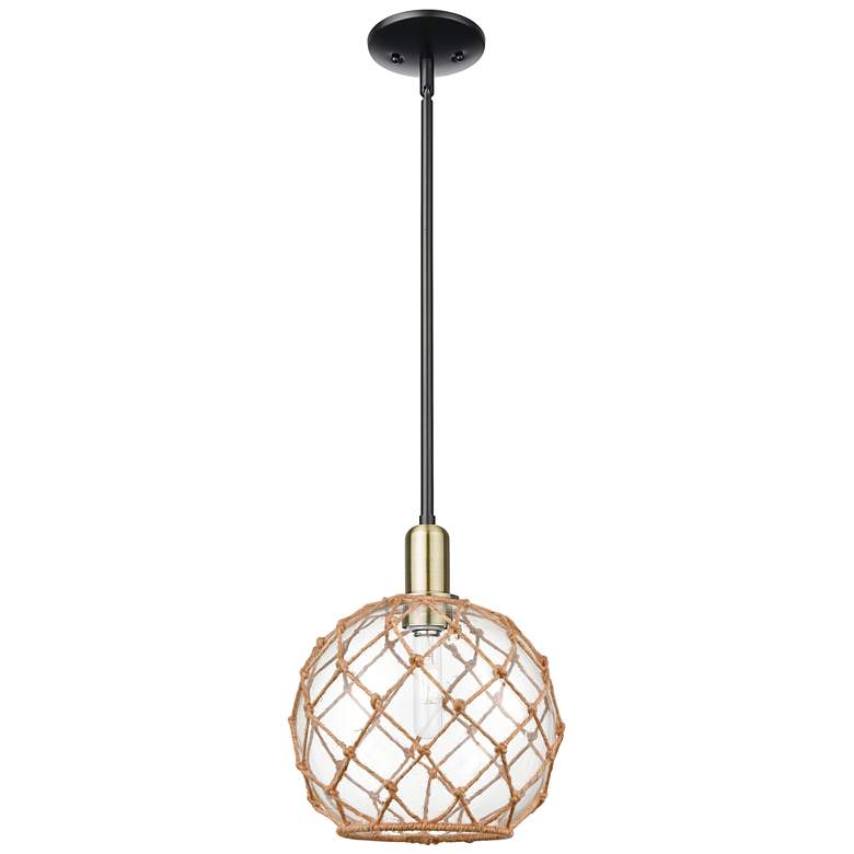 Image 1 Arcadia Farmhouse 10"W Black Brass Stem Pendant w/ Clear Brown Shade