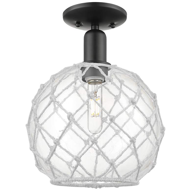 Image 1 Arcadia Farmhouse 10"W Black Semi.Flush Mount w/ Clear White Shade