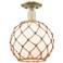 Arcadia Farmhouse 10"W Brass Semi.Flush Mount w/ White Brown Shade
