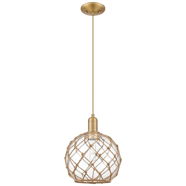 Image 1 Arcadia Farmhouse 10"W Brushed Brass Cord Pendant w/ Clear Brown Shade