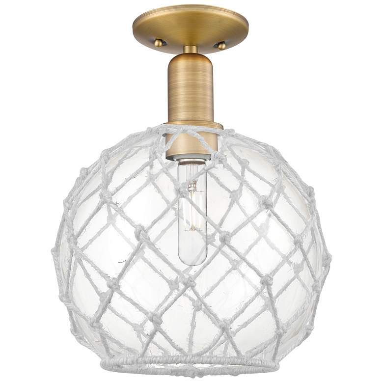 Image 1 Arcadia Farmhouse 10"W Brushed Brass Semi-Flush w/ Clear White Shade