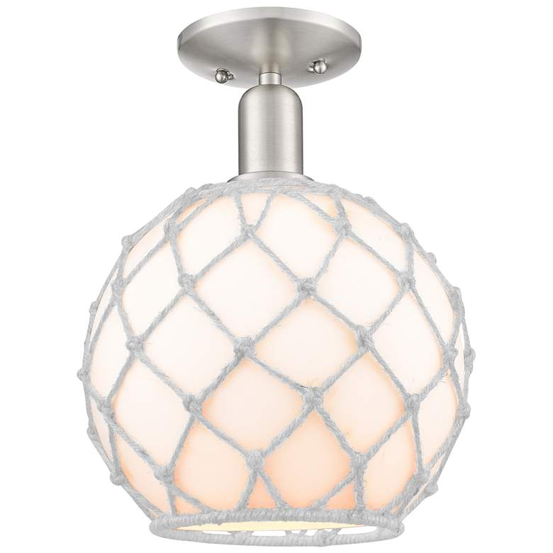 Image 1 Arcadia Farmhouse 10"W Brushed Nickel Semi.Flush Mount w/ White Shade