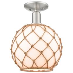 Arcadia Farmhouse 10"W Brushed Nickel Semi-Flush w/ White Brown Shade