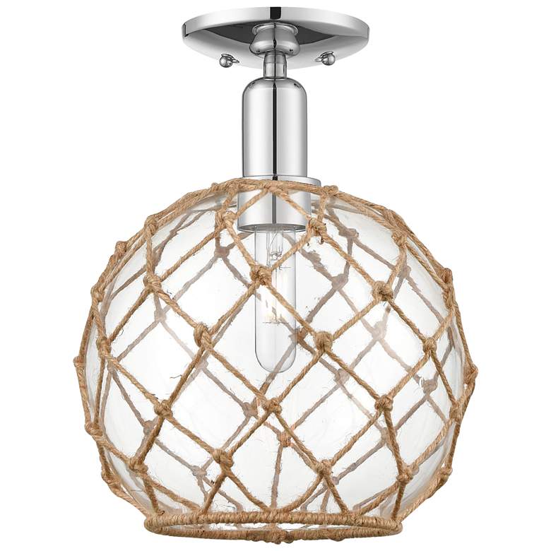 Image 1 Arcadia Farmhouse 10"W Chrome Semi.Flush Mount w/ Clear Brown Shade