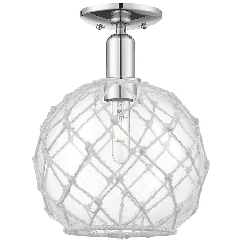 Image 1 Arcadia Farmhouse 10"W Chrome Semi.Flush Mount w/ Clear White Shade