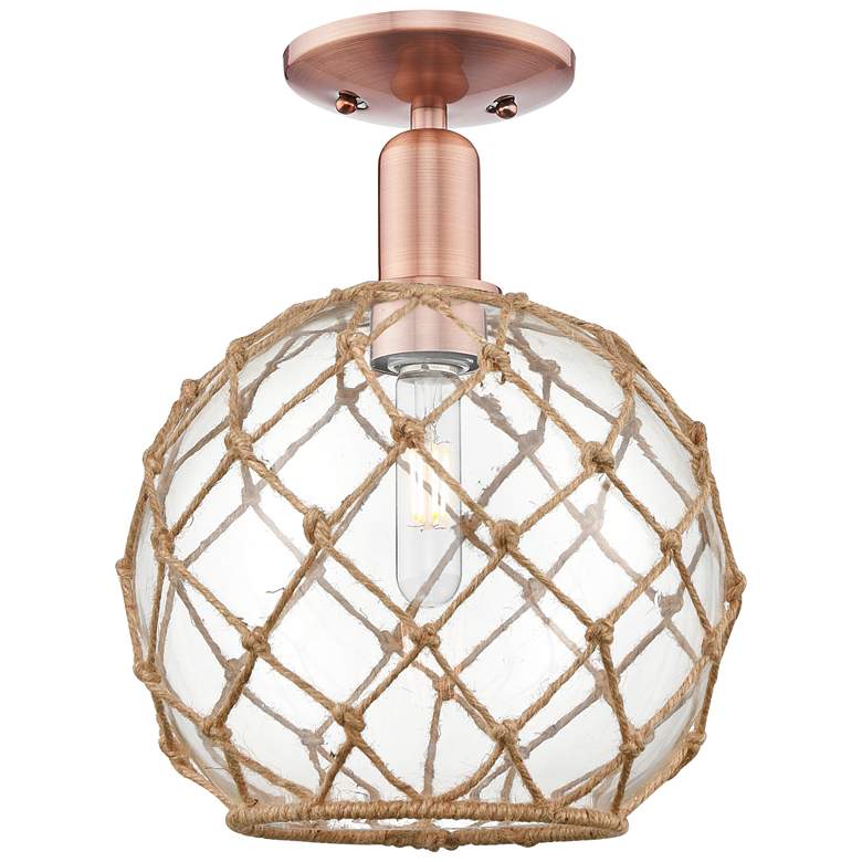 Image 1 Arcadia Farmhouse 10"W Copper Semi.Flush Mount w/ Clear Brown Shade