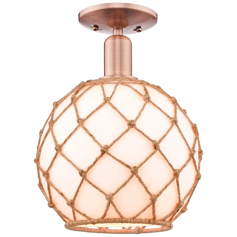 Image 1 Arcadia Farmhouse 10"W Copper Semi.Flush Mount w/ White Brown Shade