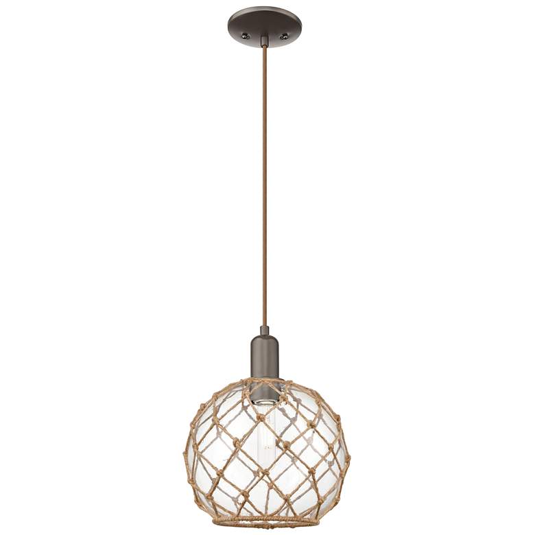 Image 1 Arcadia Farmhouse 10"W Oiled Bronze Cord Pendant w/ Clear Brown Shade