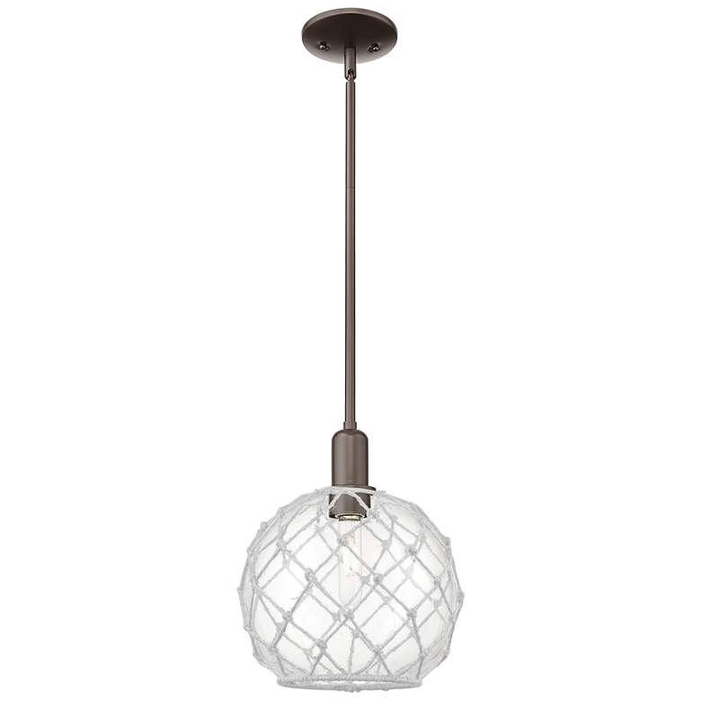 Image 1 Arcadia Farmhouse 10"W Oiled Bronze Stem Pendant w/ Clear White Shade