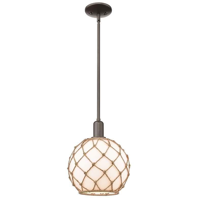 Image 1 Arcadia Farmhouse 10"W Oiled Bronze Stem Pendant w/ White Brown Shade