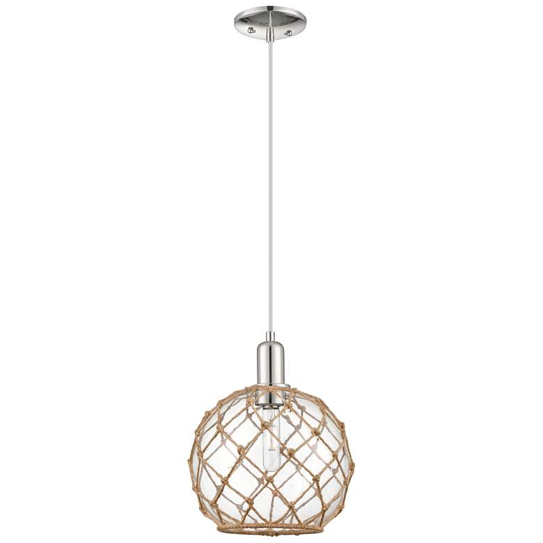Image 1 Arcadia Farmhouse 10"W Polished Nickel Cord Pendant w/ Clear Brown Shade