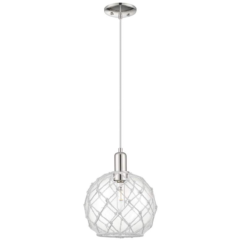 Image 1 Arcadia Farmhouse 10"W Polished Nickel Cord Pendant w/ Clear White Shade