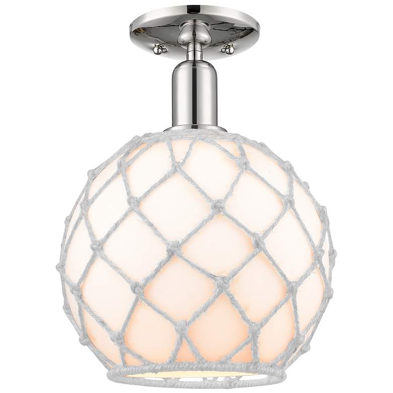 Image 1 Arcadia Farmhouse 10"W Polished Nickel Semi.Flush Mount w/ White Shade