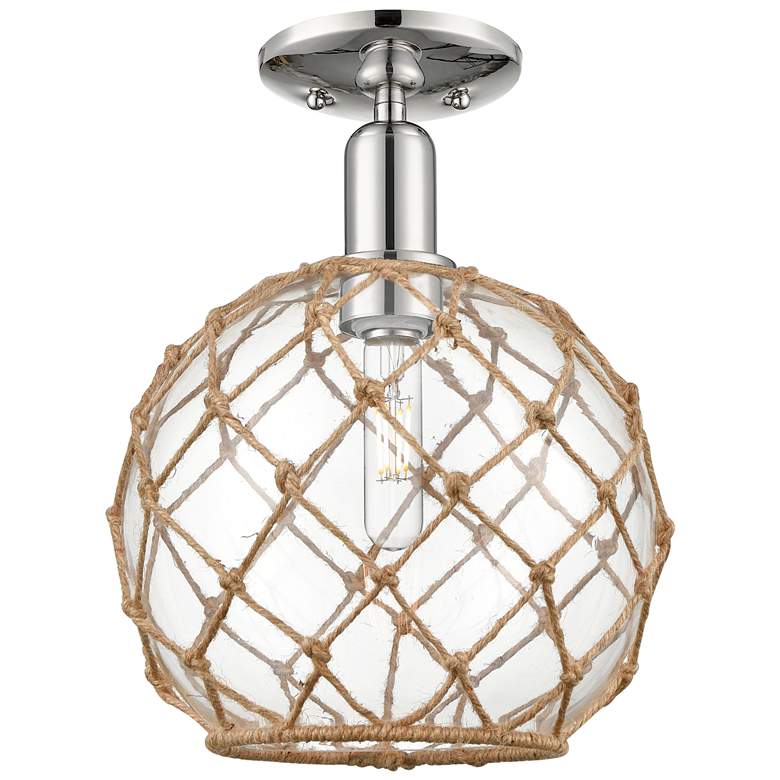 Image 1 Arcadia Farmhouse 10"W Polished Nickel Semi-Flush w/ Clear Brown Shade