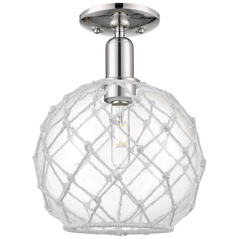 Image 1 Arcadia Farmhouse 10"W Polished Nickel Semi-Flush w/ Clear White Shade