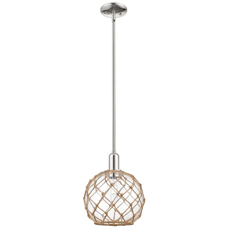 Image 1 Arcadia Farmhouse 10"W Polished Nickel Stem Pendant w/ Clear Brown Shade
