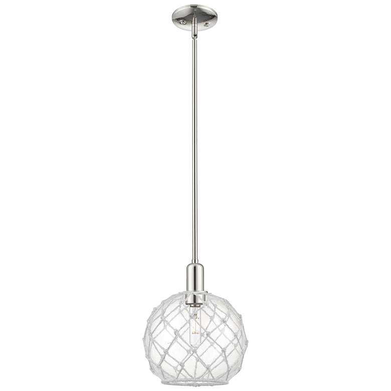 Image 1 Arcadia Farmhouse 10"W Polished Nickel Stem Pendant w/ Clear White Shade
