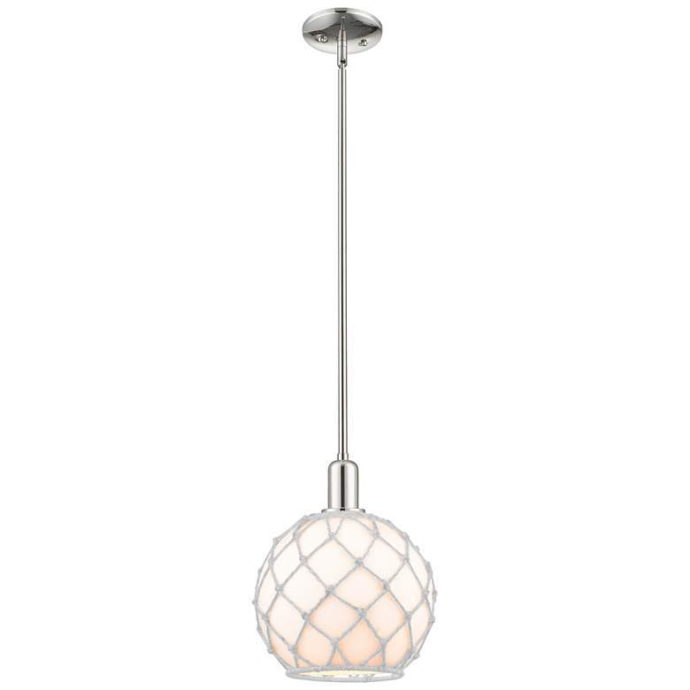Image 1 Arcadia Farmhouse 10"W Polished Nickel Stem Pendant w/ White Brown Shade