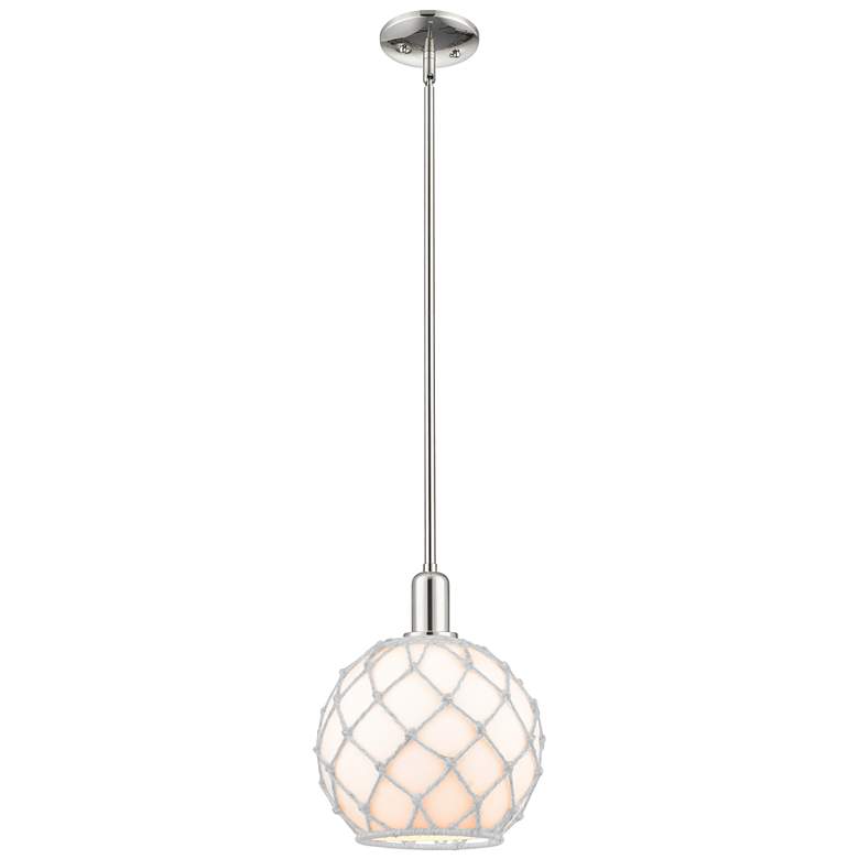 Image 1 Arcadia Farmhouse 10"W Polished Nickel Stem Pendant w/ White Shade