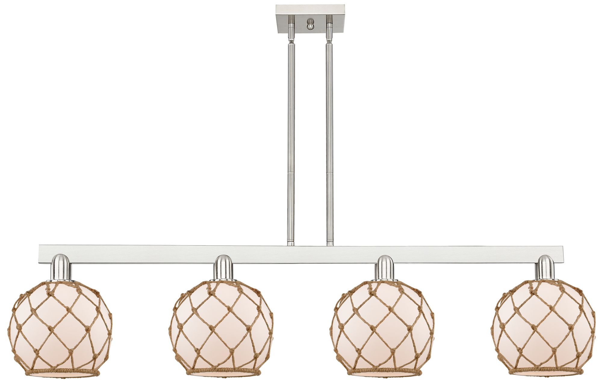 Arcadia Farmhouse 51"W 4-Lt Nickel Stem Island Light w/ White Brown Sh