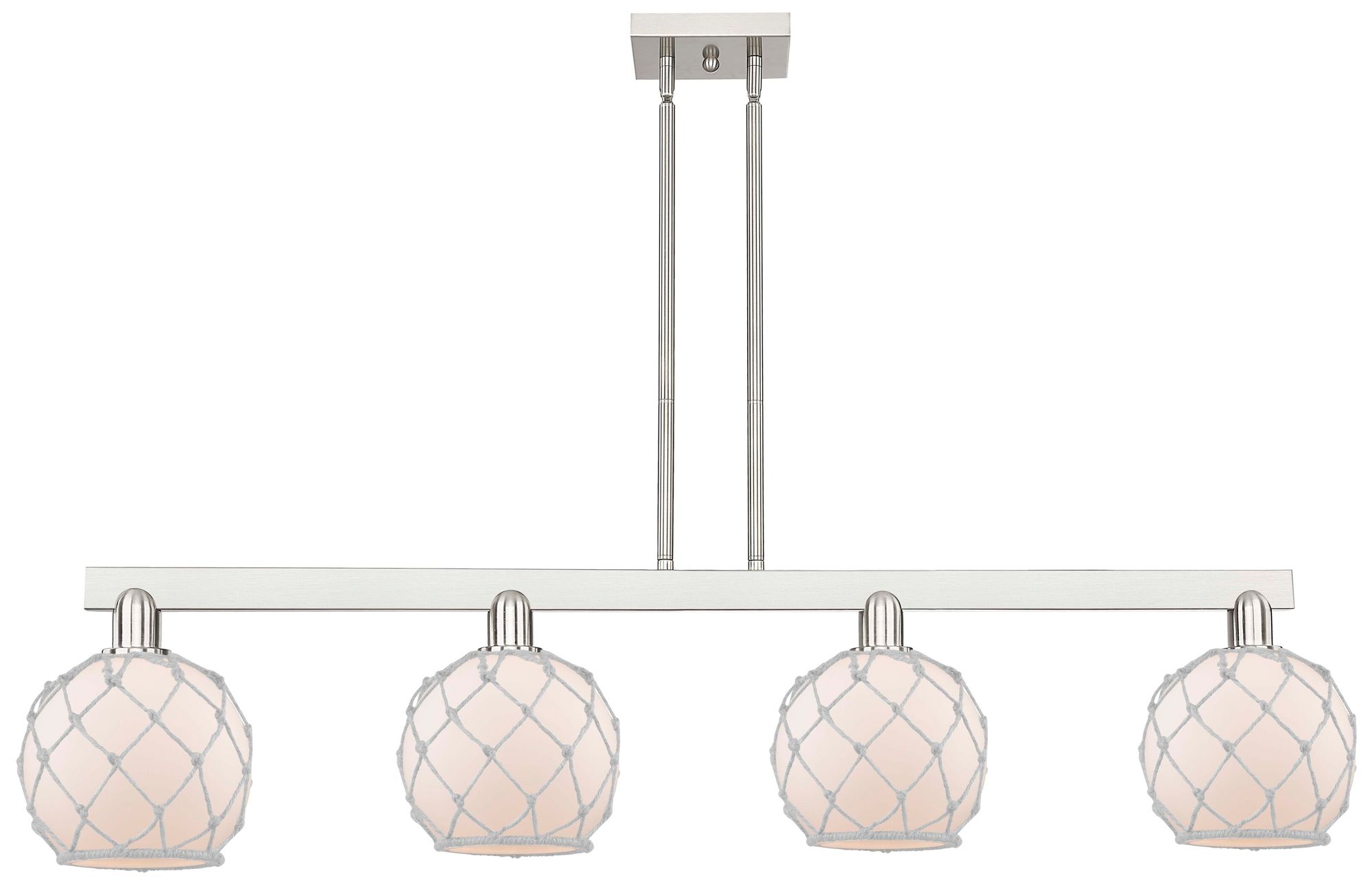 Arcadia Farmhouse 51"W 4 Light Nickel Stem Island Light w/ White Shade