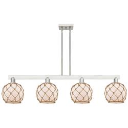 Arcadia Farmhouse 51"W 4-Lt Nickel Stem Island Light w/ White Brown Shade