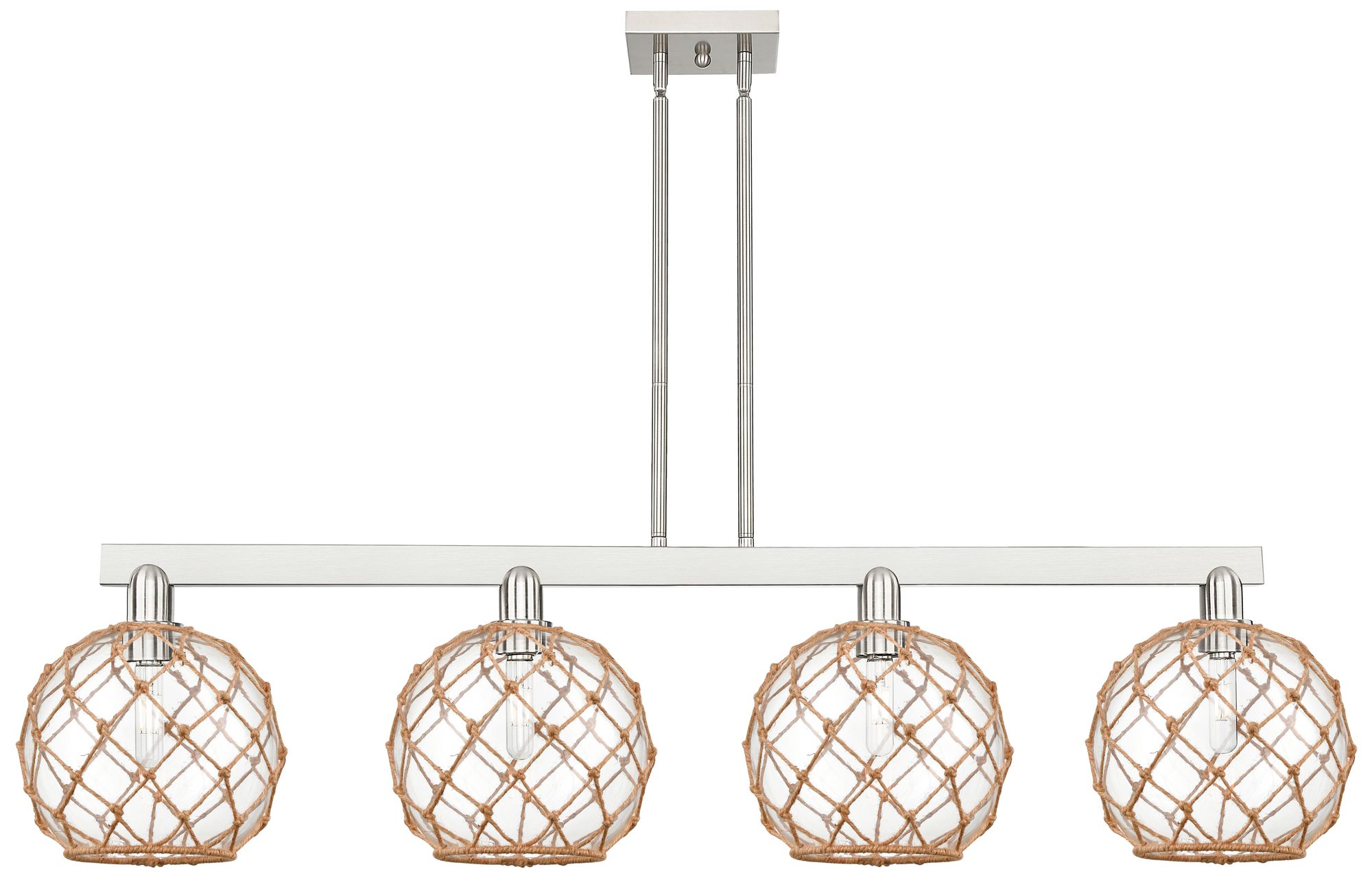 Arcadia Farmhouse 53"W 4-Lt Nickel Stem Island Light w/ Clear Brown Sh