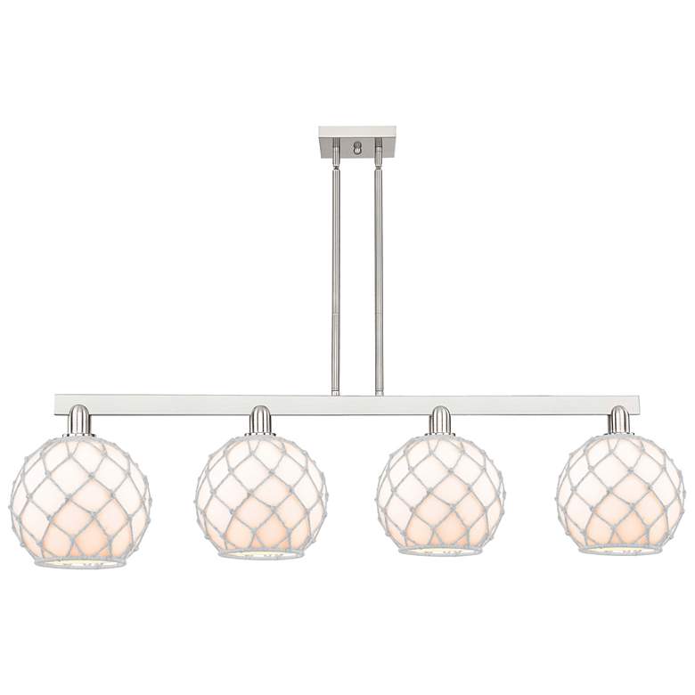 Image 1 Arcadia Farmhouse 53"W 4 Light Nickel Stem Island Light w/ White Shade