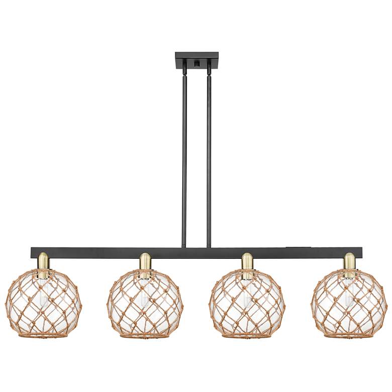 Image 1 Arcadia Farmhouse 53"W 4-Lt Black Brass Stem Island w/ Clear Brown Shade