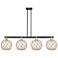 Arcadia Farmhouse 53"W 4-Lt Black Brass Stem Island w/ Clear Brown Shade