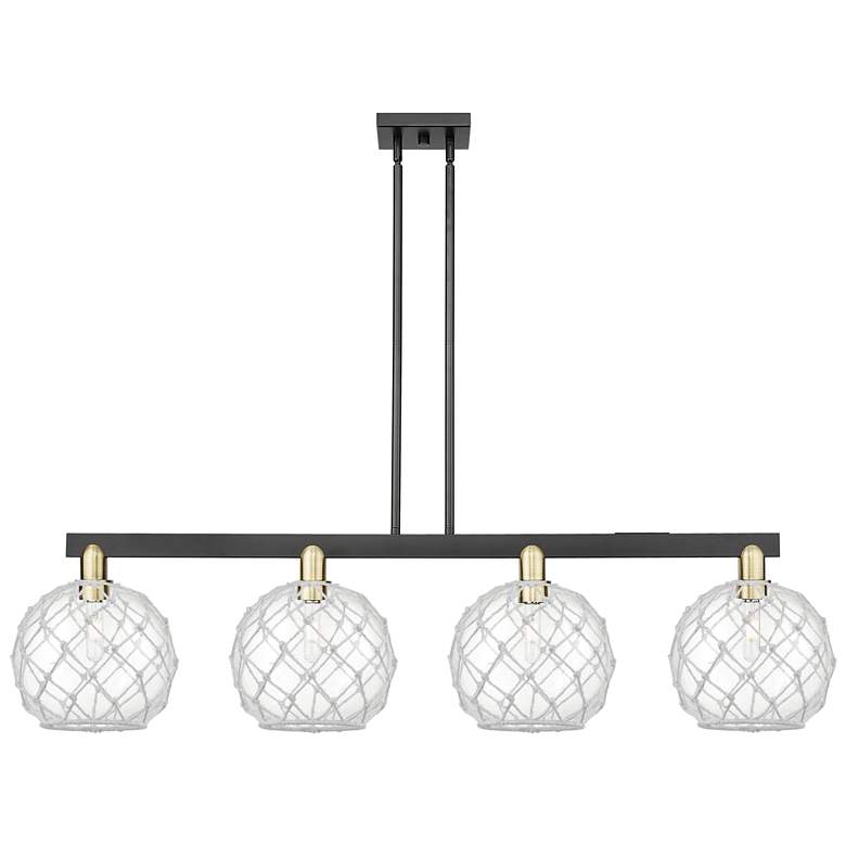 Image 1 Arcadia Farmhouse 53"W 4-Lt Black Brass Stem Island w/ Clear White Shade