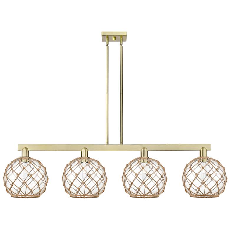 Image 1 Arcadia Farmhouse 53"W 4-Lt Brass Stem Island Light w/ Clear Brown Shade