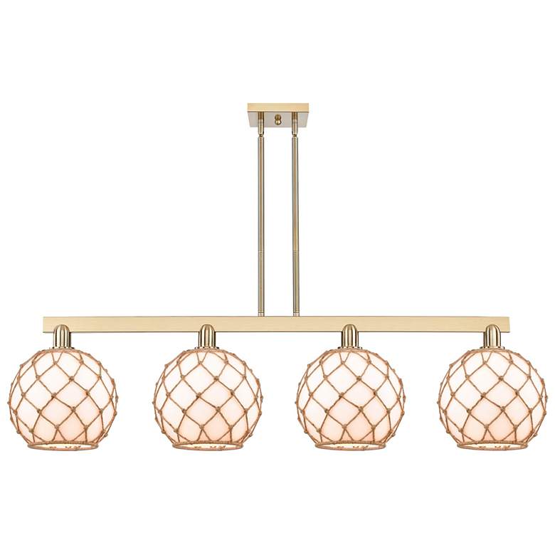 Image 1 Arcadia Farmhouse 53"W 4-Lt Bronze Stem Island Light w/ White Brown Shade