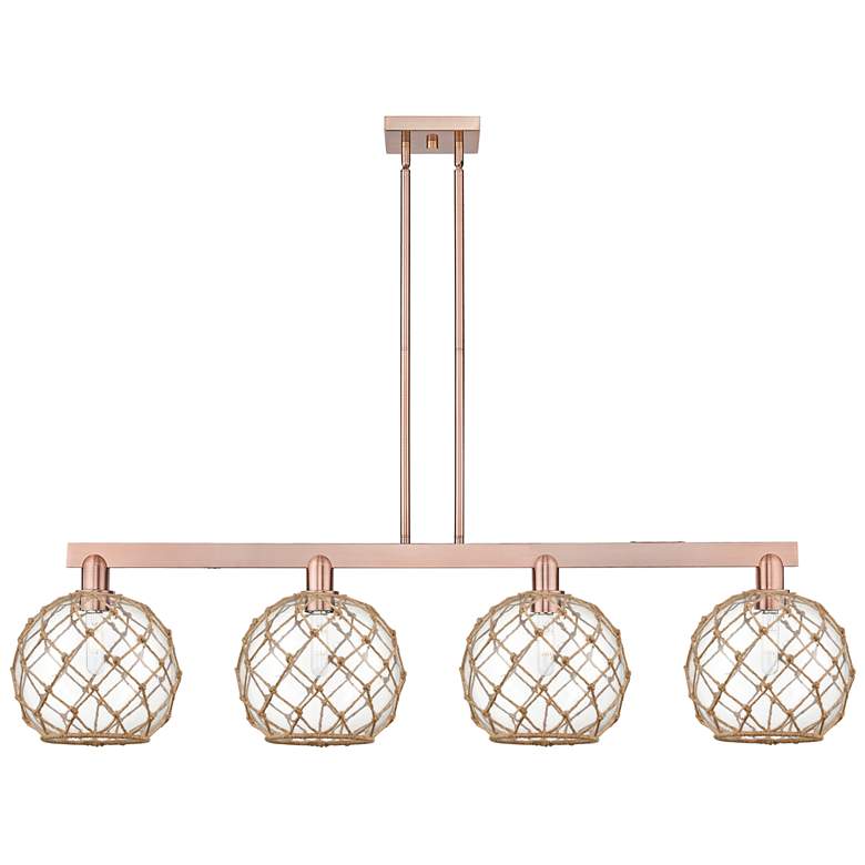 Image 1 Arcadia Farmhouse 53"W 4-Lt Copper Stem Island Light w/ Clear Brown Shade
