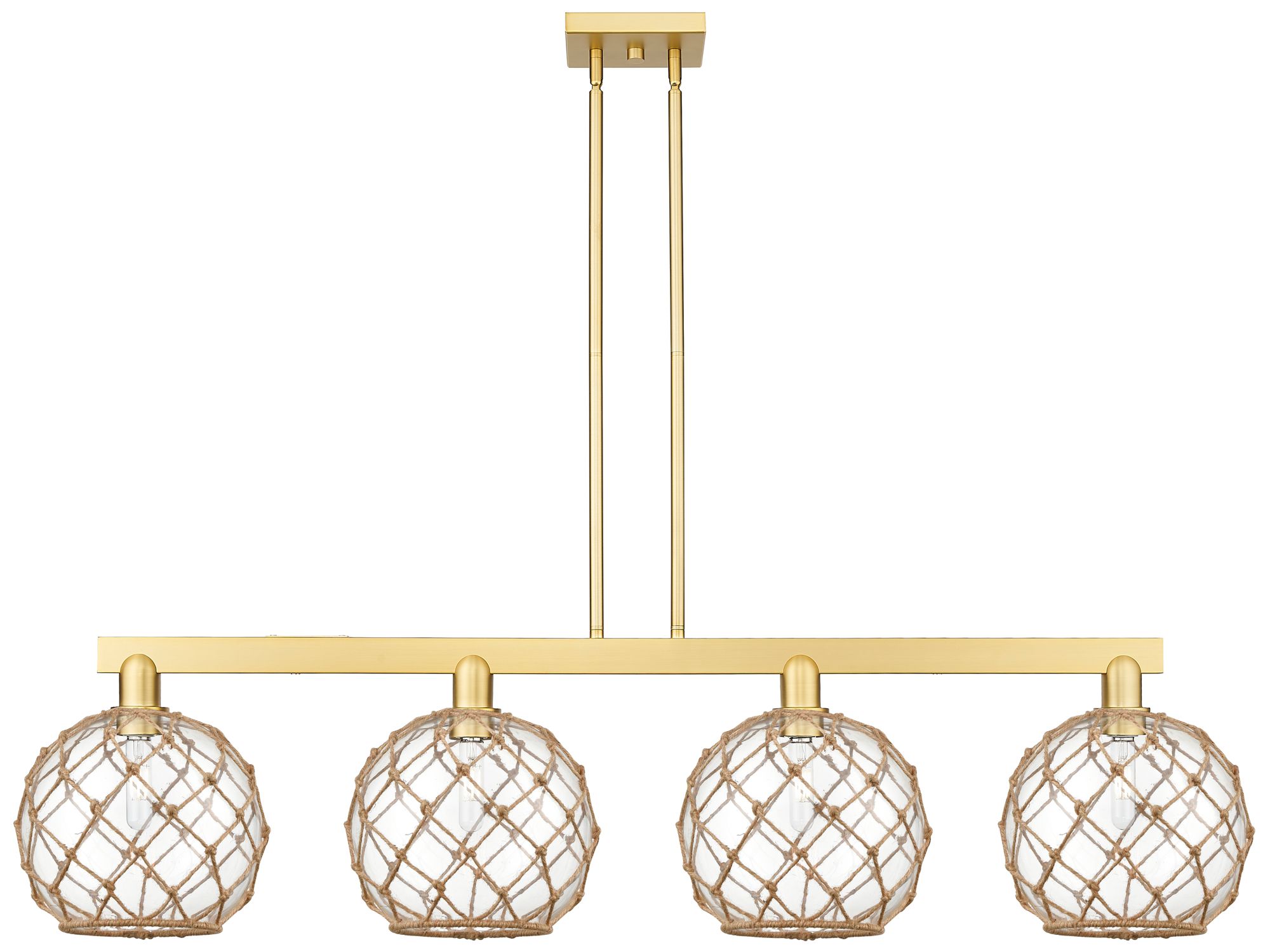 Arcadia Farmhouse 53"W 4-Lt Gold Stem Island Light w/ Clear Brown Shade