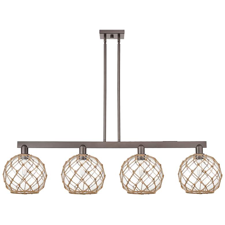 Image 1 Arcadia Farmhouse 53"W 4-Lt Oil Bronze Stem Island w/ Clear Brown Shade