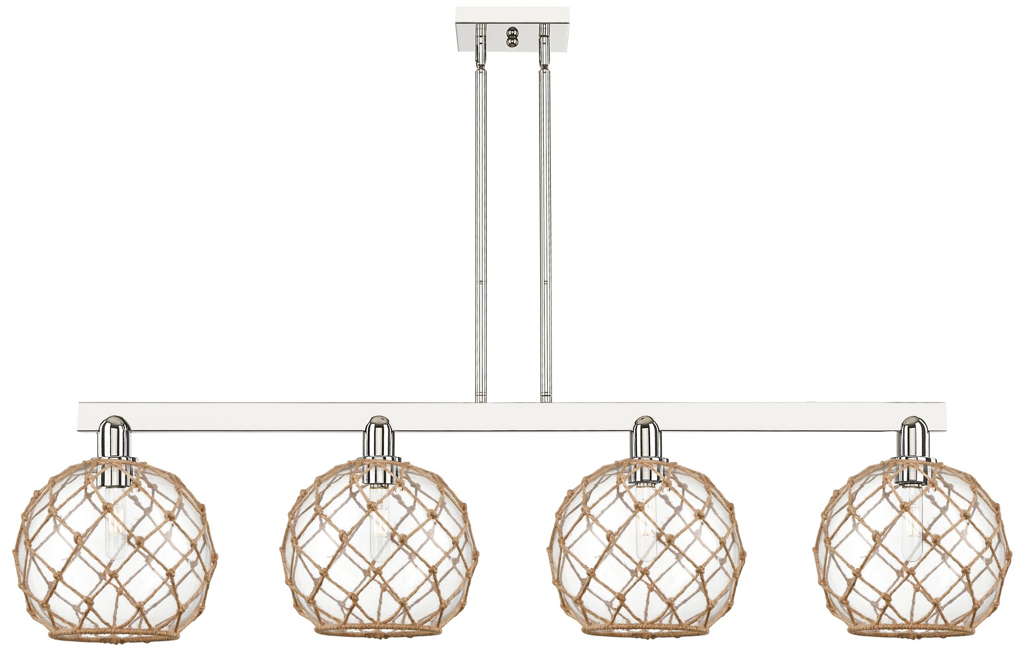 Arcadia Farmhouse 53"W 4-Lt Polish Nickel Stem Island w/ Clear Brown Shade