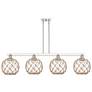Arcadia Farmhouse 53"W 4-Lt Polish Nickel Stem Island w/ Clear Brown Shade