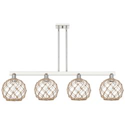 Arcadia Farmhouse 53"W 4-Lt Polish Nickel Stem Island w/ Clear Brown Shade