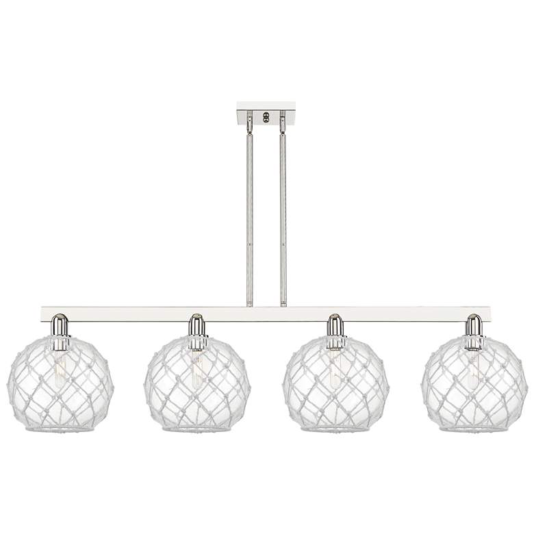 Image 1 Arcadia Farmhouse 53"W 4-Lt Polish Nickel Stem Island w/ Clear White Shade