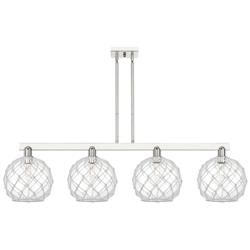 Arcadia Farmhouse 53"W 4-Lt Polish Nickel Stem Island w/ Clear White Shade