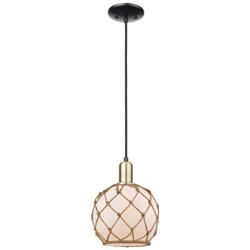 Arcadia Farmhouse 8"W Black Brass Cord Pendant w/ White Brown Shade