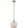 Arcadia Farmhouse 8"W Brushed Brass Stem Pendant w/ White Brown Shade