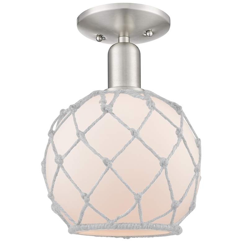 Image 1 Arcadia Farmhouse 8"W Brushed Nickel Semi.Flush Mount w/ White Shade
