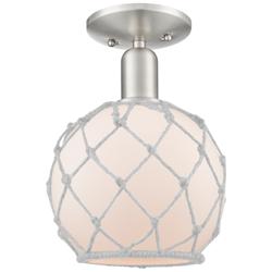 Arcadia Farmhouse 8"W Brushed Nickel Semi.Flush Mount w/ White Shade
