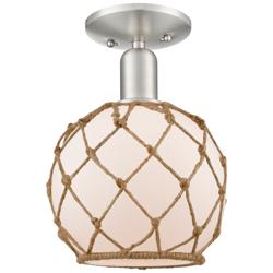 Arcadia Farmhouse 8"W Brushed Nickel Semi-Flush w/ White Brown Shade