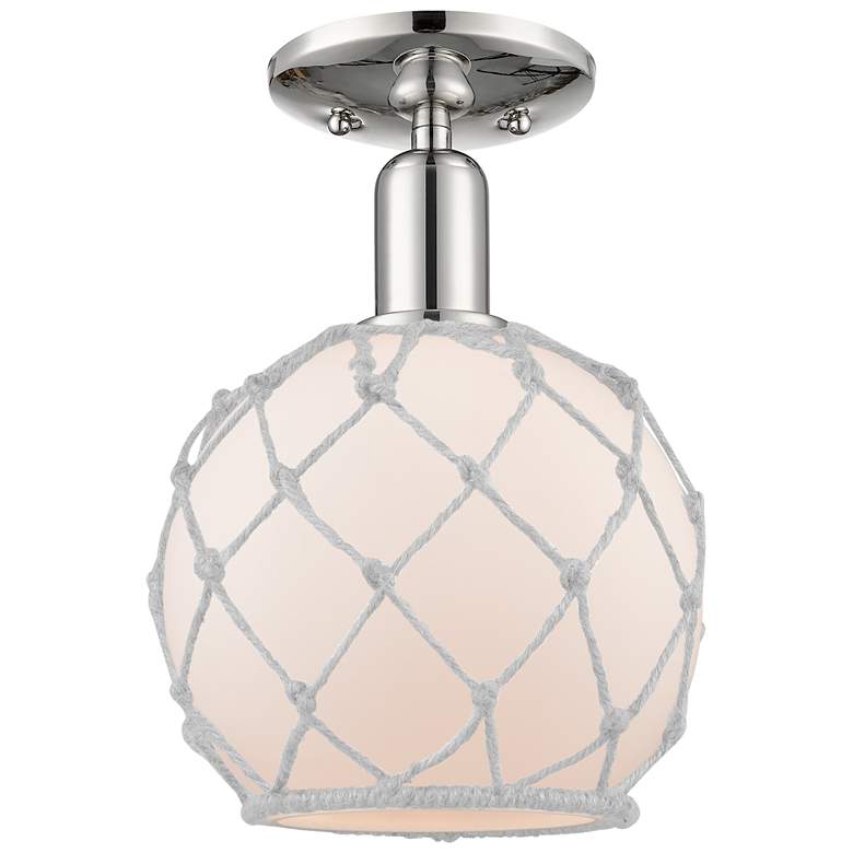 Image 1 Arcadia Farmhouse 8"W Polished Nickel Semi.Flush Mount w/ White Shade